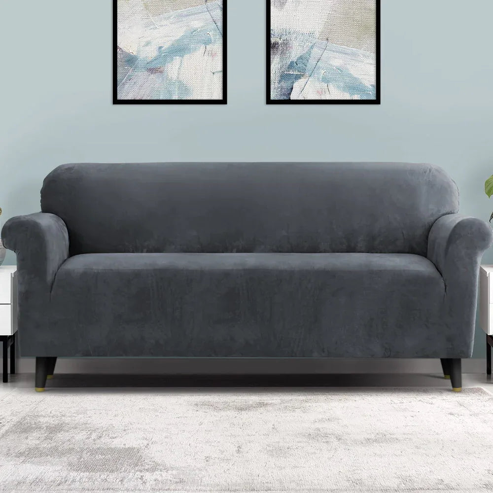 Artiss Sofa Cover Couch Covers 4 Seater Velvet Grey - Mekamart Australia