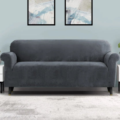 Artiss Sofa Cover Couch Covers 4 Seater Velvet Grey - Mekamart Australia