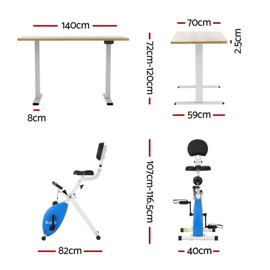Artiss Under Desk Folding X-Bike with 140cm Automatic Standing Desk Magnetic Resistance Oak - Mekamart Australia
