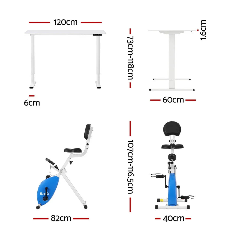 Artiss Under Desk Folding X-Bike with 120cm Automatic Standing Desk Magnetic Resistance White - Mekamart Australia