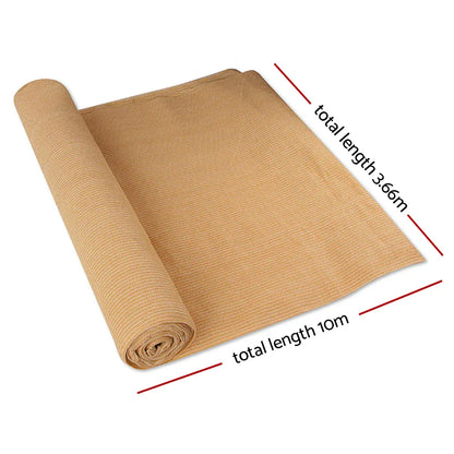 Instahut 70% Shade Cloth 3.66x10m Shadecloth Sail Heavy Duty Beige - Mekamart Australia