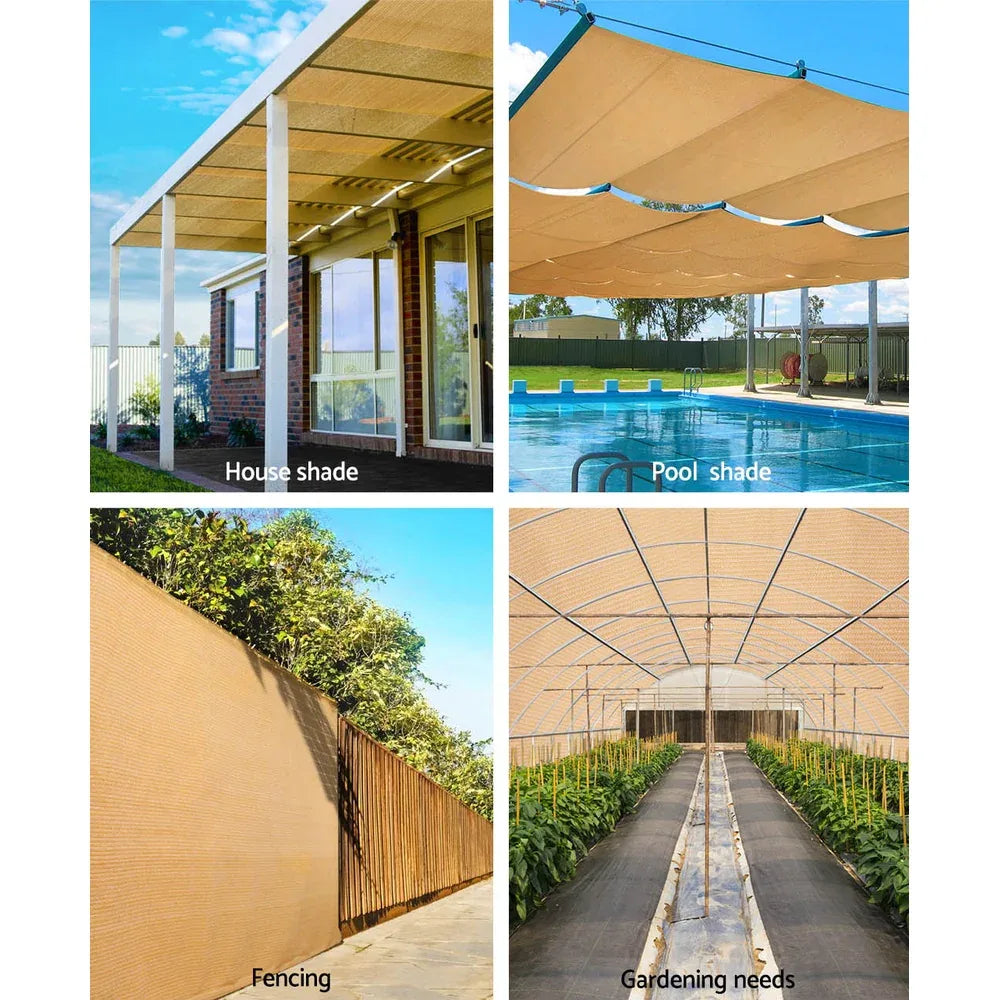 Instahut 70% Shade Cloth 3.66x30m Shadecloth Sail Heavy Duty Beige - Mekamart Australia