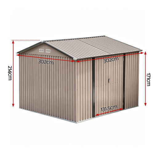 Giantz 3X3M Garden Shed Outdoor Storage Backyard Tool Shed Galvanized Steel Brown