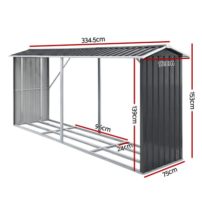 Giantz Firewood Storage Shed 334.5CM x 92CM Outdoor Log Rack Galvanised Steel Wood Holder