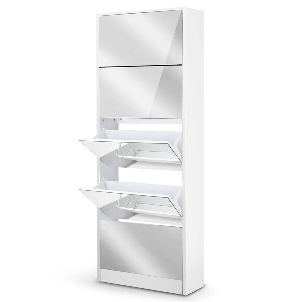 Artiss Shoe Rack Cabinet Mirror 25 Pairs White - Mekamart Australia