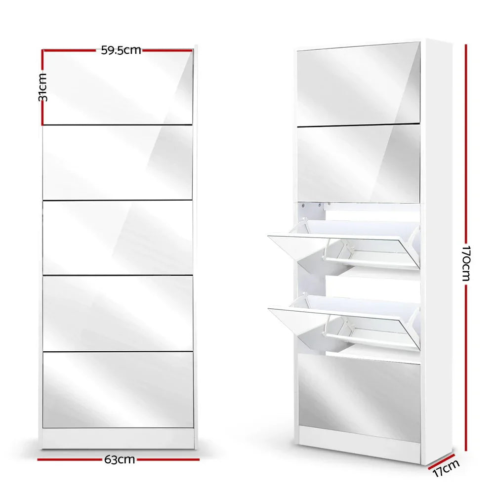Artiss Shoe Rack Cabinet Mirror 25 Pairs White - Mekamart Australia