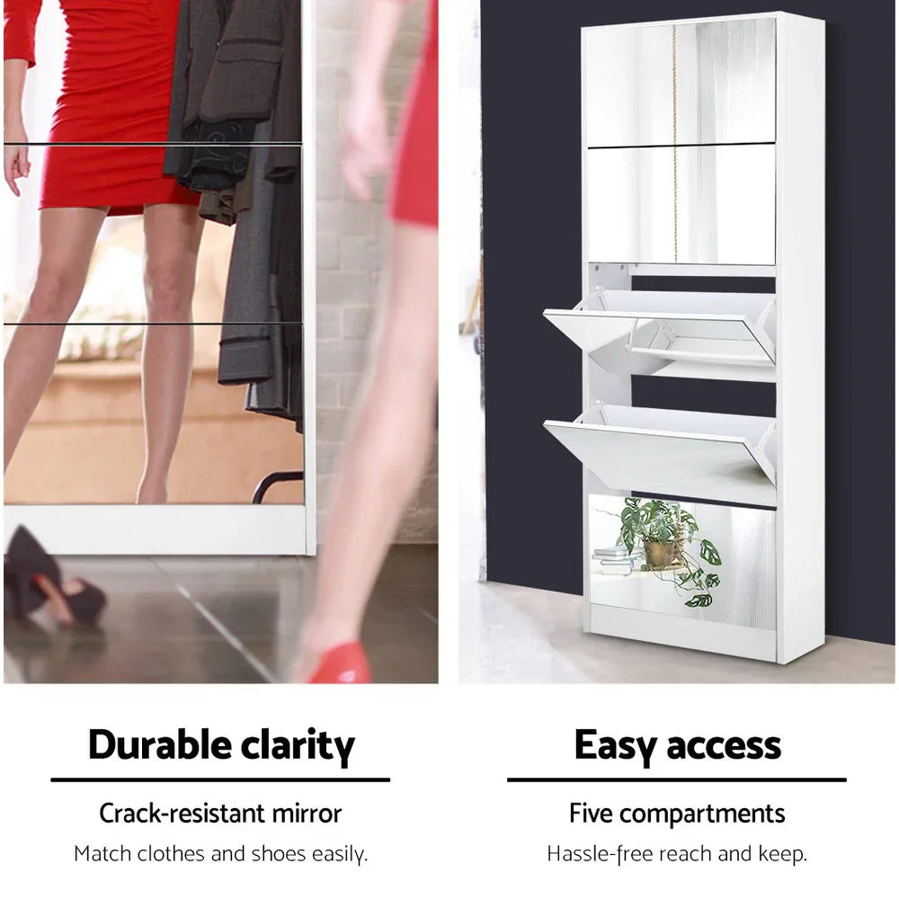 Artiss Shoe Rack Cabinet Mirror 25 Pairs White - Mekamart Australia