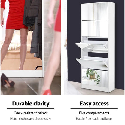 Artiss Shoe Rack Cabinet Mirror 25 Pairs White - Mekamart Australia