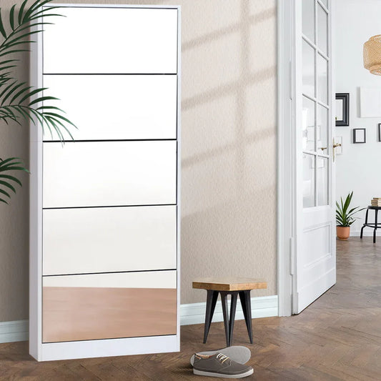 Artiss Shoe Rack Cabinet Mirror 25 Pairs White - Mekamart Australia