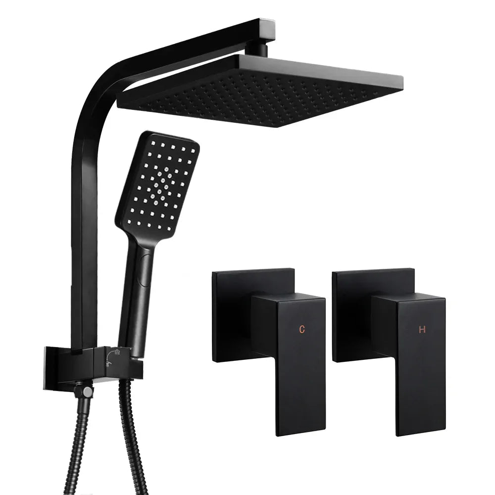 Cefito 8'' Rain Shower Head Set Handheld Square High Pressure Twins Tap Black - Mekamart Australia