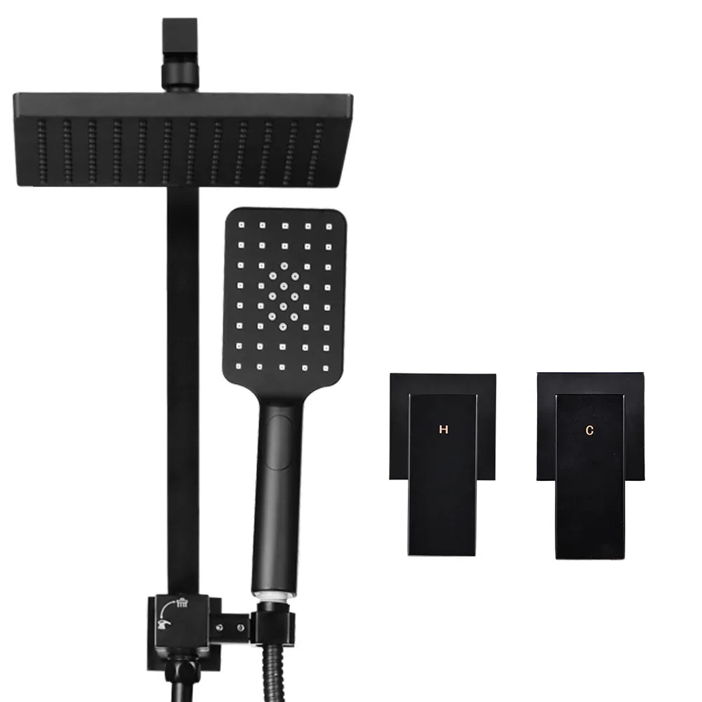 Cefito 8'' Rain Shower Head Set Handheld Square High Pressure Twins Tap Black - Mekamart Australia