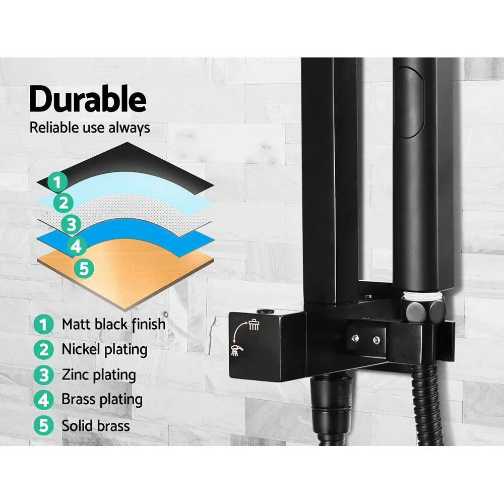 Cefito 8'' Rain Shower Head Set Handheld Square High Pressure Twins Tap Black - Mekamart Australia