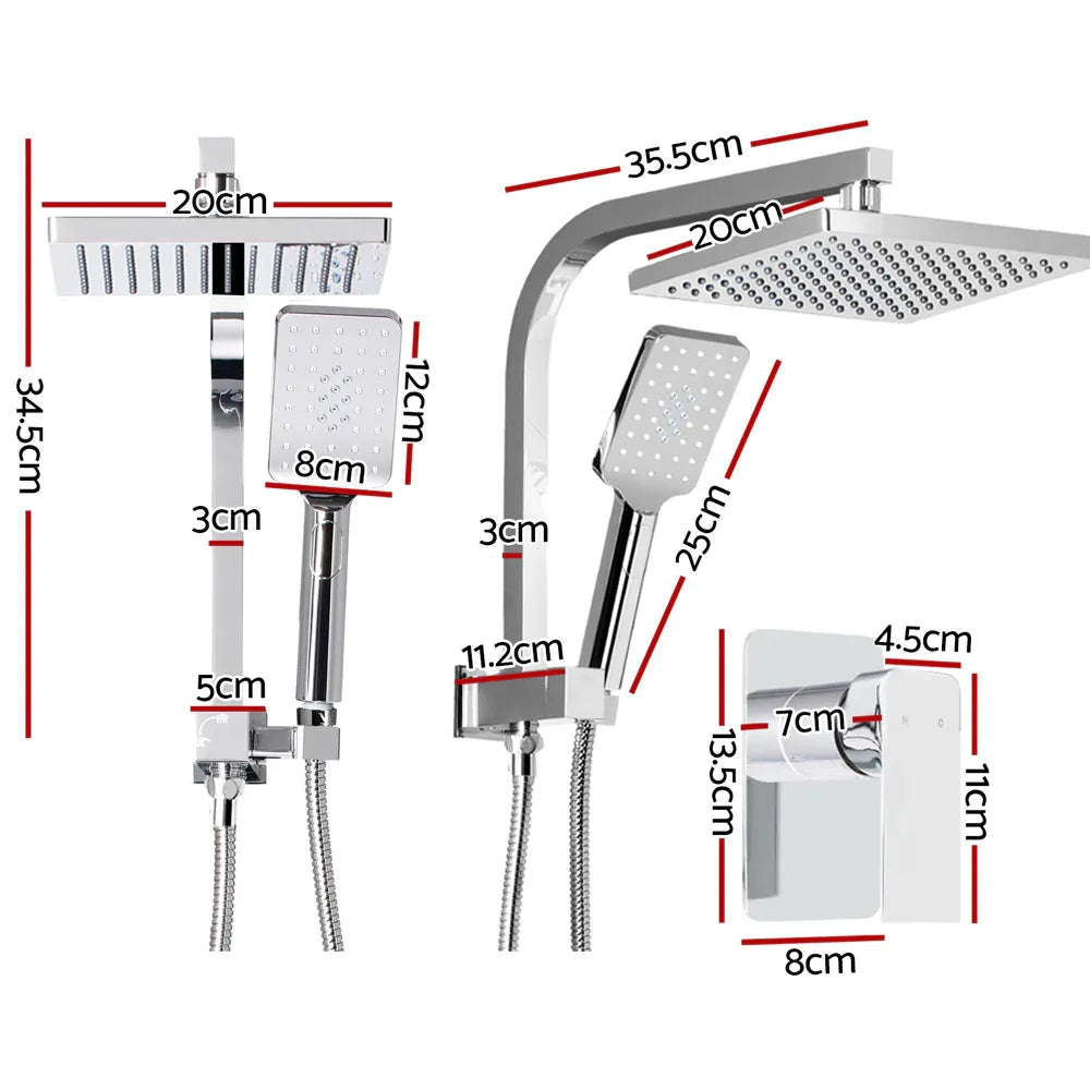 Cefito 8'' Rain Shower Head Set Handheld Square High Pressure Mixer Tap Chrome - Mekamart Australia