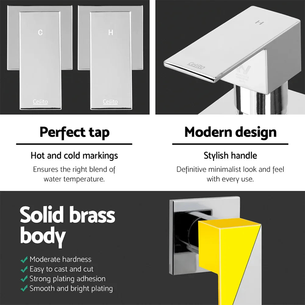 Cefito Shower Twins Tap Wall Bath Taps Brass Hot Cold Basin Bathroom Chrome - Mekamart Australia