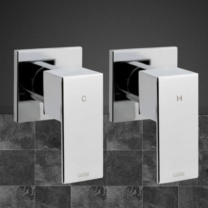 Cefito Shower Twins Tap Wall Bath Taps Brass Hot Cold Basin Bathroom Chrome - Mekamart Australia
