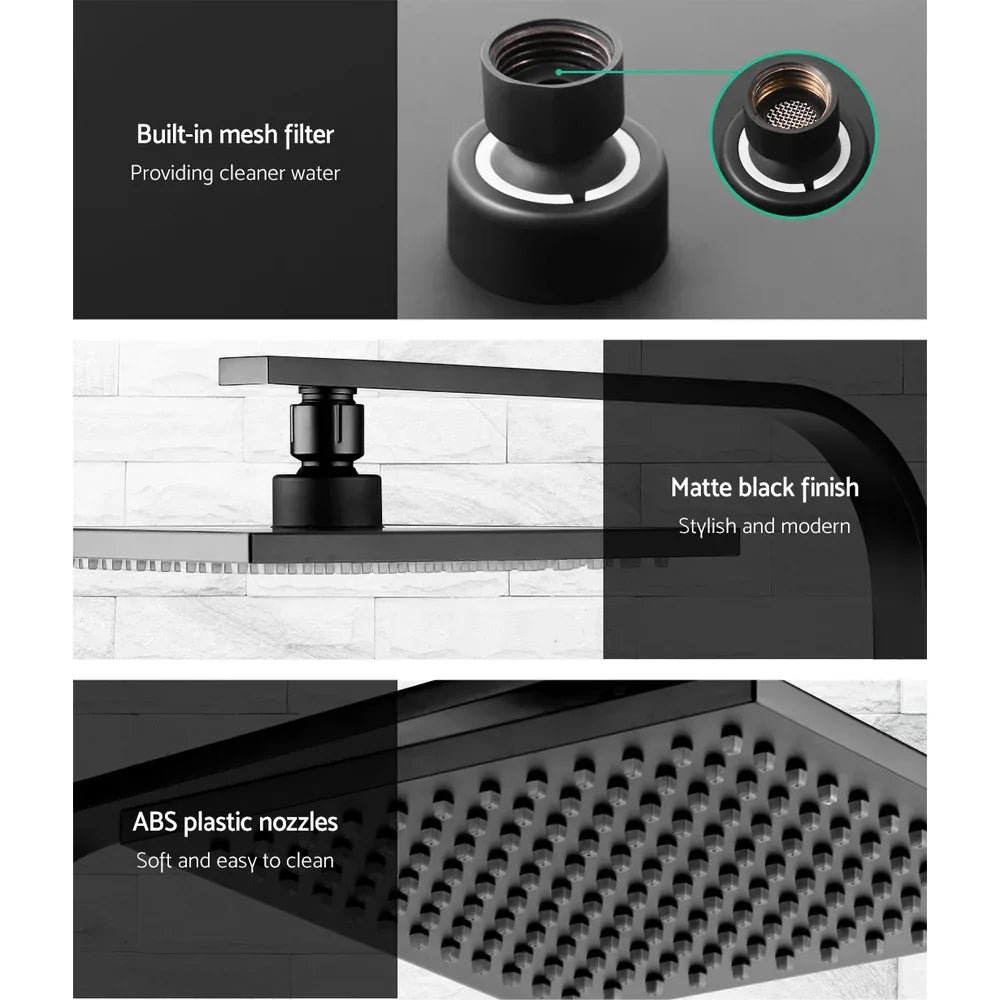 Cefito 8'' Rain Shower Head Wall Arm Square High Pressure Black - Mekamart Australia