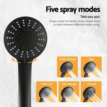 Handheld Shower Head 4.5" High Pressure 5 Modes Poweful Round Black - Mekamart Australia
