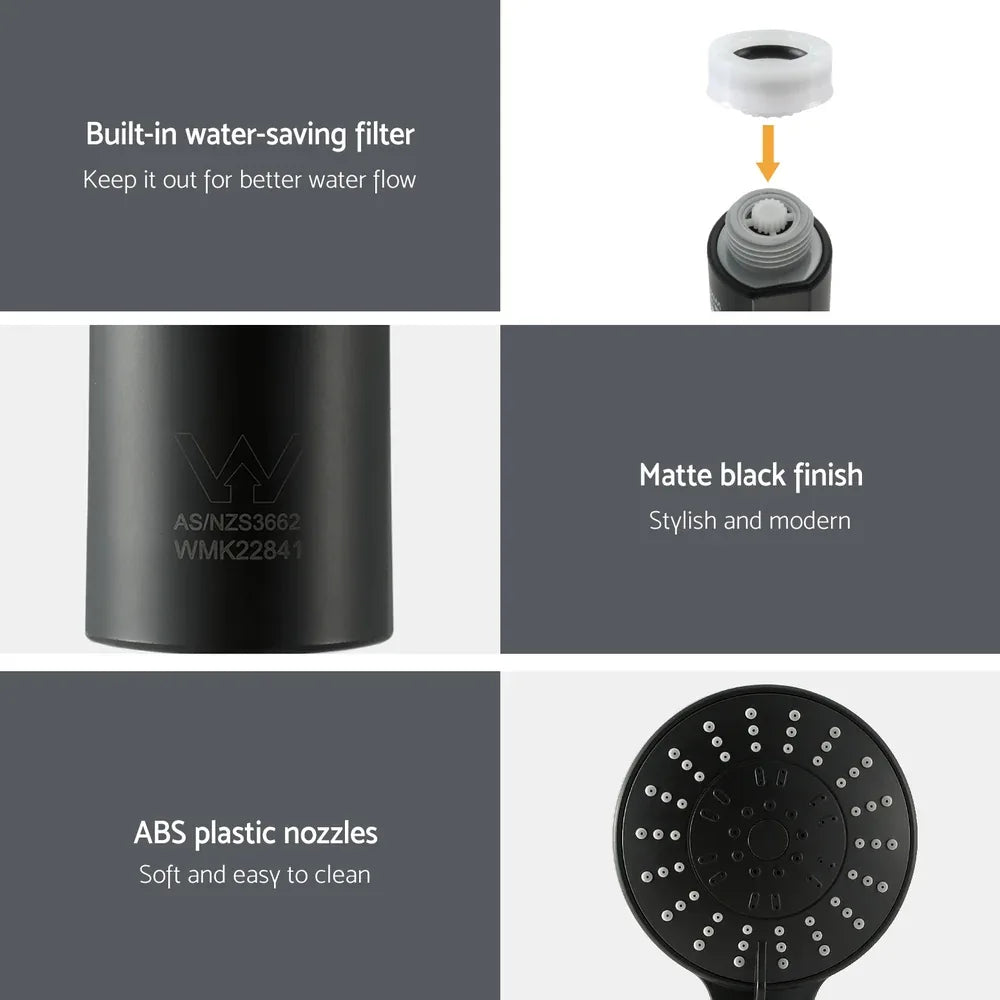 Handheld Shower Head 4.5" High Pressure 5 Modes Poweful Round Black - Mekamart Australia