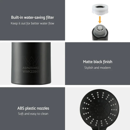 Handheld Shower Head 4.5" High Pressure 5 Modes Poweful Round Black - Mekamart Australia