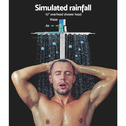 Cefito 10'' Rain Shower Head Set Handheld Square High Pressure Twins Tap Chrome - Mekamart Australia