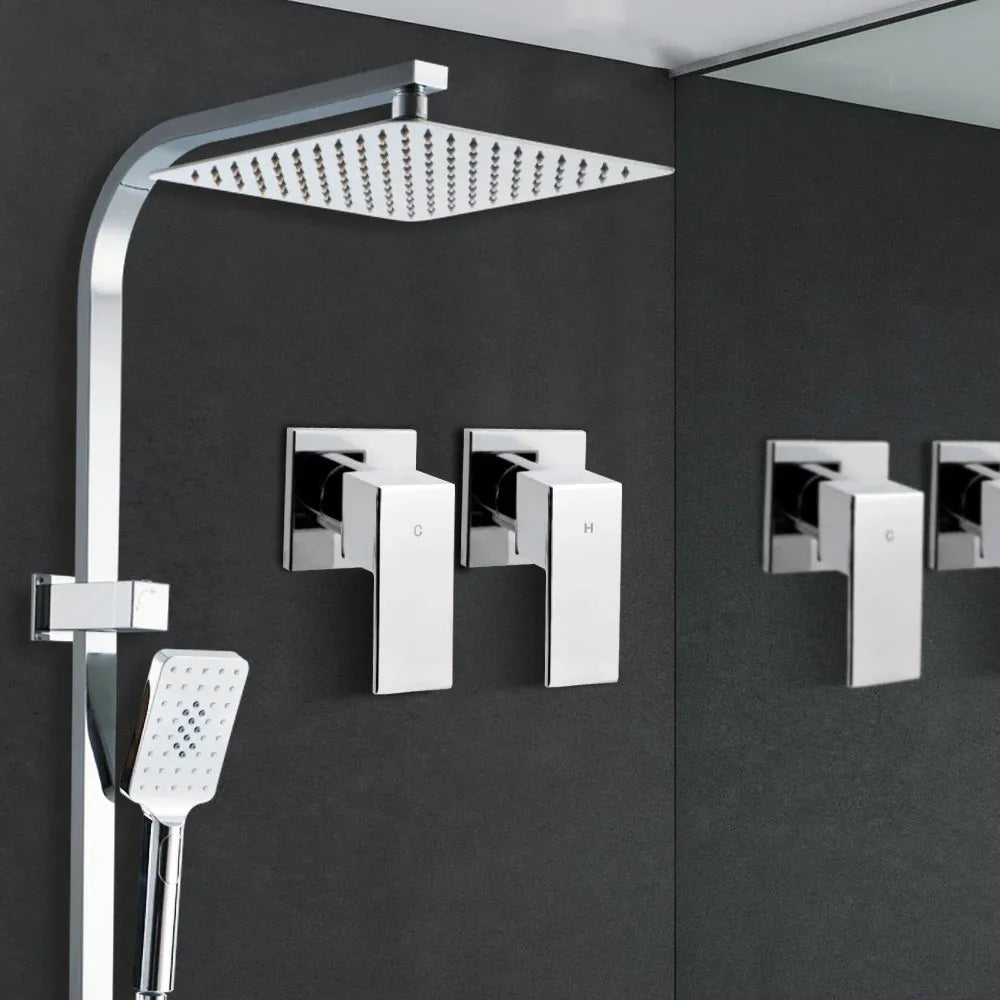 Cefito 10'' Rain Shower Head Set Handheld Square High Pressure Twins Tap Chrome - Mekamart Australia