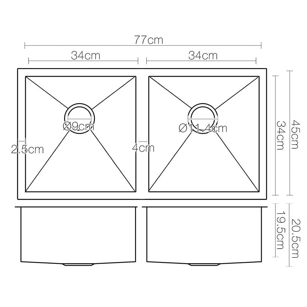 Cefito Kitchen Sink 77X45CM Stainless Steel Basin Double Bowl Black - Mekamart Australia