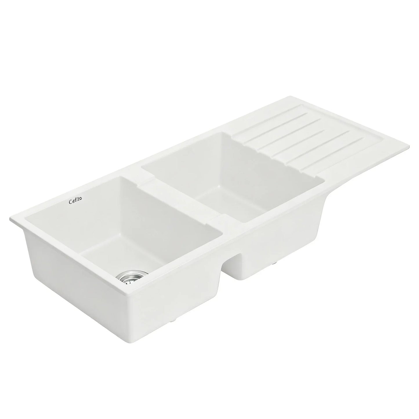 Cefito Kitchen Sink 116x50cm Granite Stone Sink Double Bowl White - Mekamart Australia
