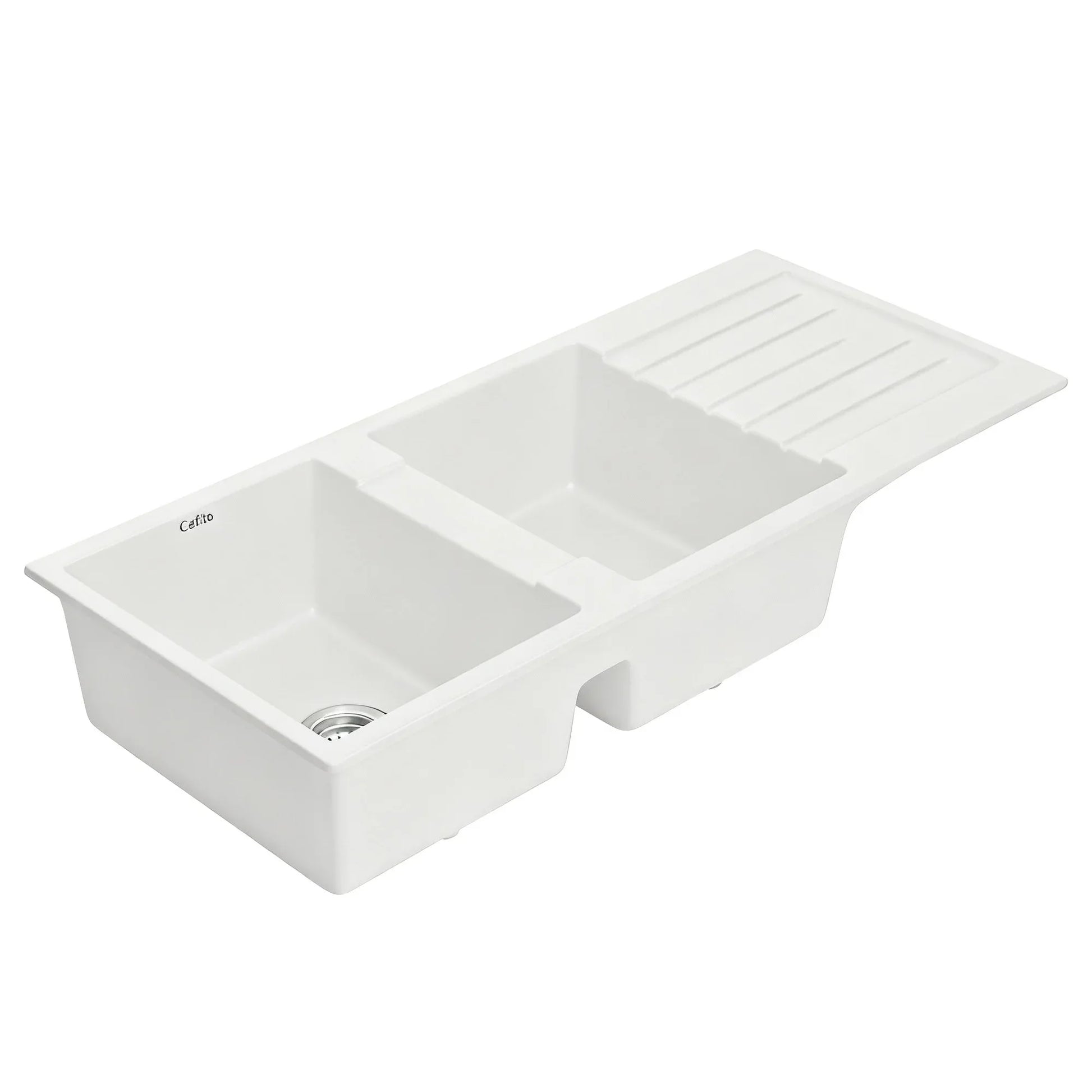 Cefito Kitchen Sink 116x50cm Granite Stone Sink Double Bowl White - Mekamart Australia