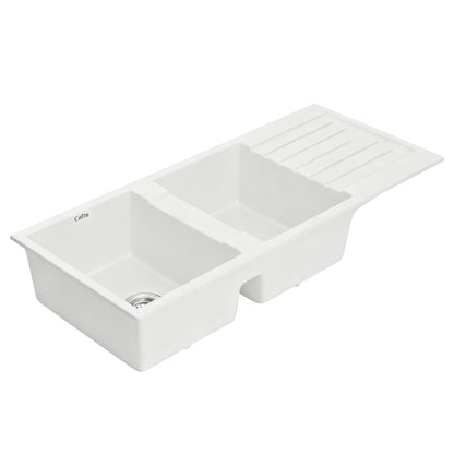 Cefito Kitchen Sink 116x50cm Granite Stone Sink Double Bowl White - Mekamart Australia