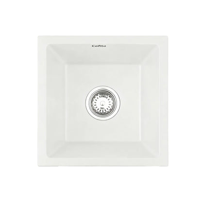 Cefito Kitchen Sink 38x38cm Granite Stone Sink Single Bowl White - Mekamart Australia