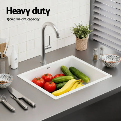 Cefito Kitchen Sink 38x38cm Granite Stone Sink Single Bowl White - Mekamart Australia