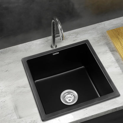 Cefito Kitchen Sink 45x45cm Granite Stone Sink Single Bowl Black - Mekamart Australia