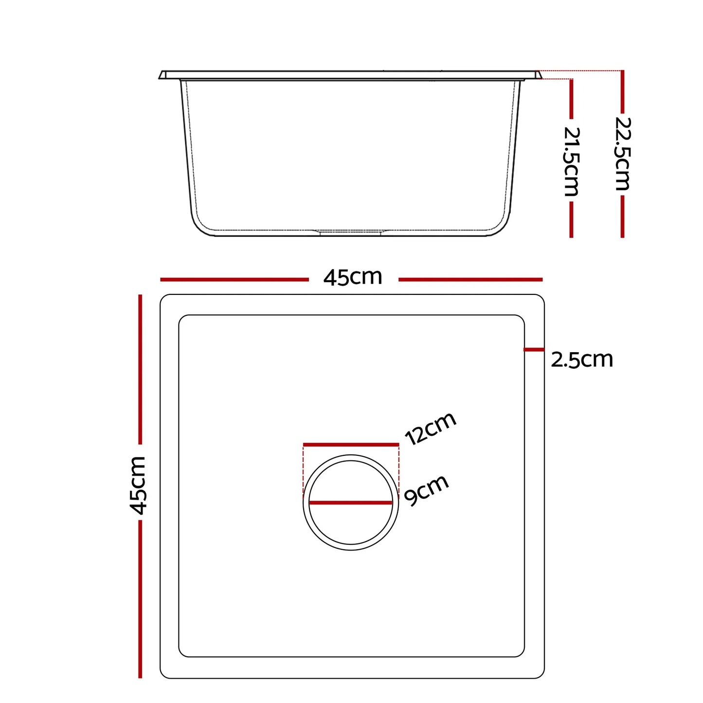 Cefito Kitchen Sink 45x45cm Granite Stone Sink Single Bowl White - Mekamart Australia