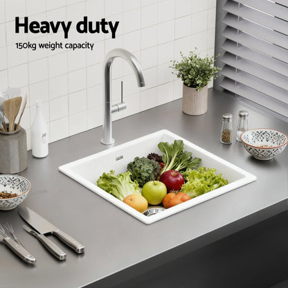 Cefito Kitchen Sink 45x45cm Granite Stone Sink Single Bowl White - Mekamart Australia
