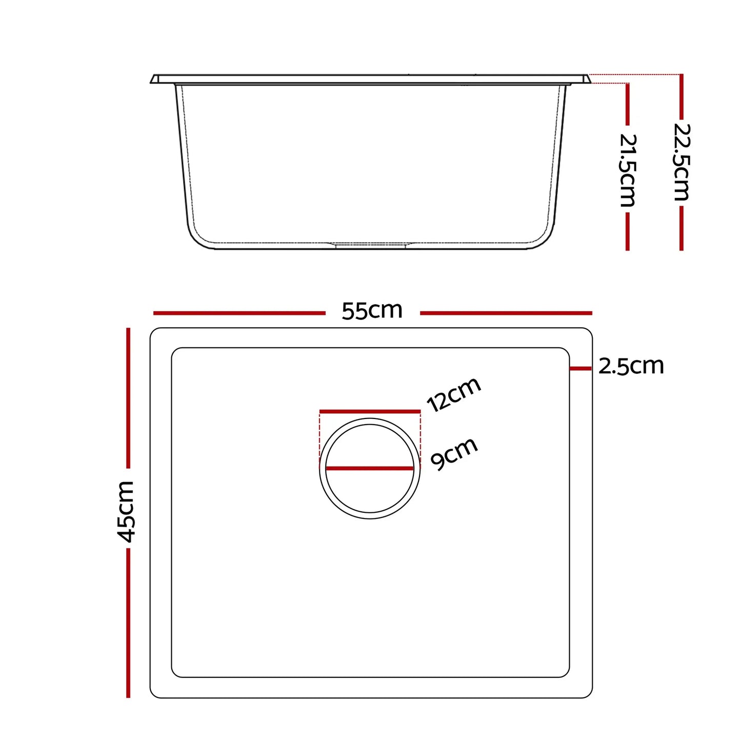 Cefito Kitchen Sink 55x45cm Granite Stone Sink Single Bowl White - Mekamart Australia