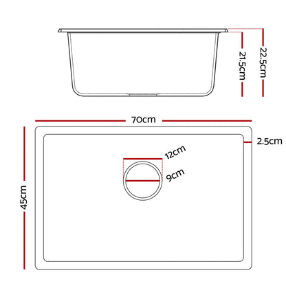 Cefito Kitchen Sink 70x45cm Granite Stone Sink Single Bowl White - Mekamart Australia