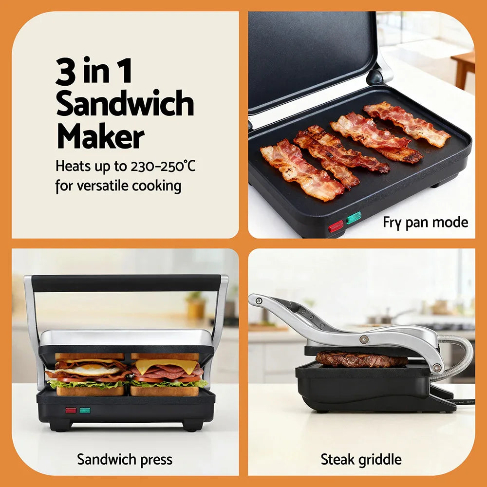Devanti 3 in 1 Sandwich Maker Steak Press Grill 1000W - Mekamart Australia