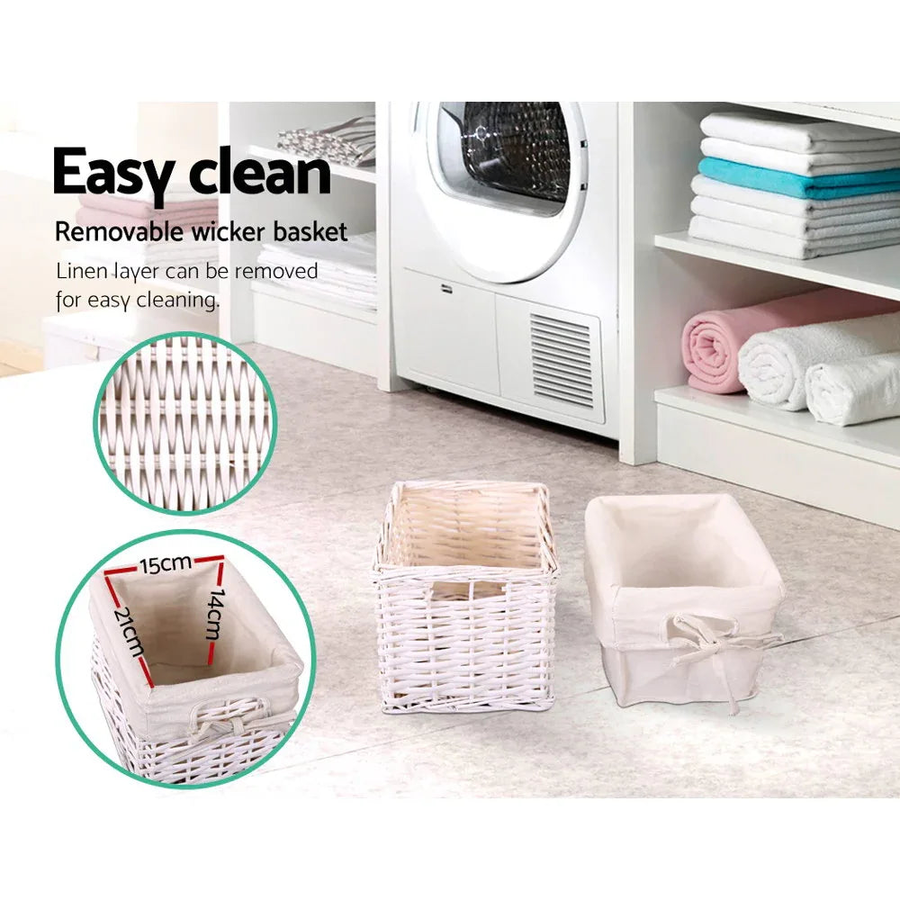 Artiss Bedside Table 1 Drawer with Basket Rustic White X2 - Mekamart Australia
