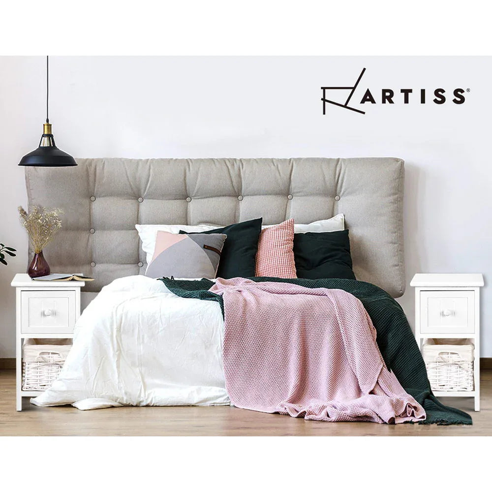 Artiss Bedside Table 1 Drawer with Basket Rustic White X2 - Mekamart Australia