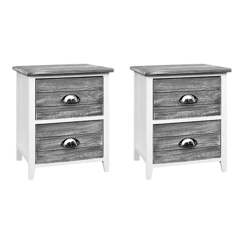 Artiss Bedside Table 2 Drawers Vintage X2 - THYME Grey - Mekamart Australia