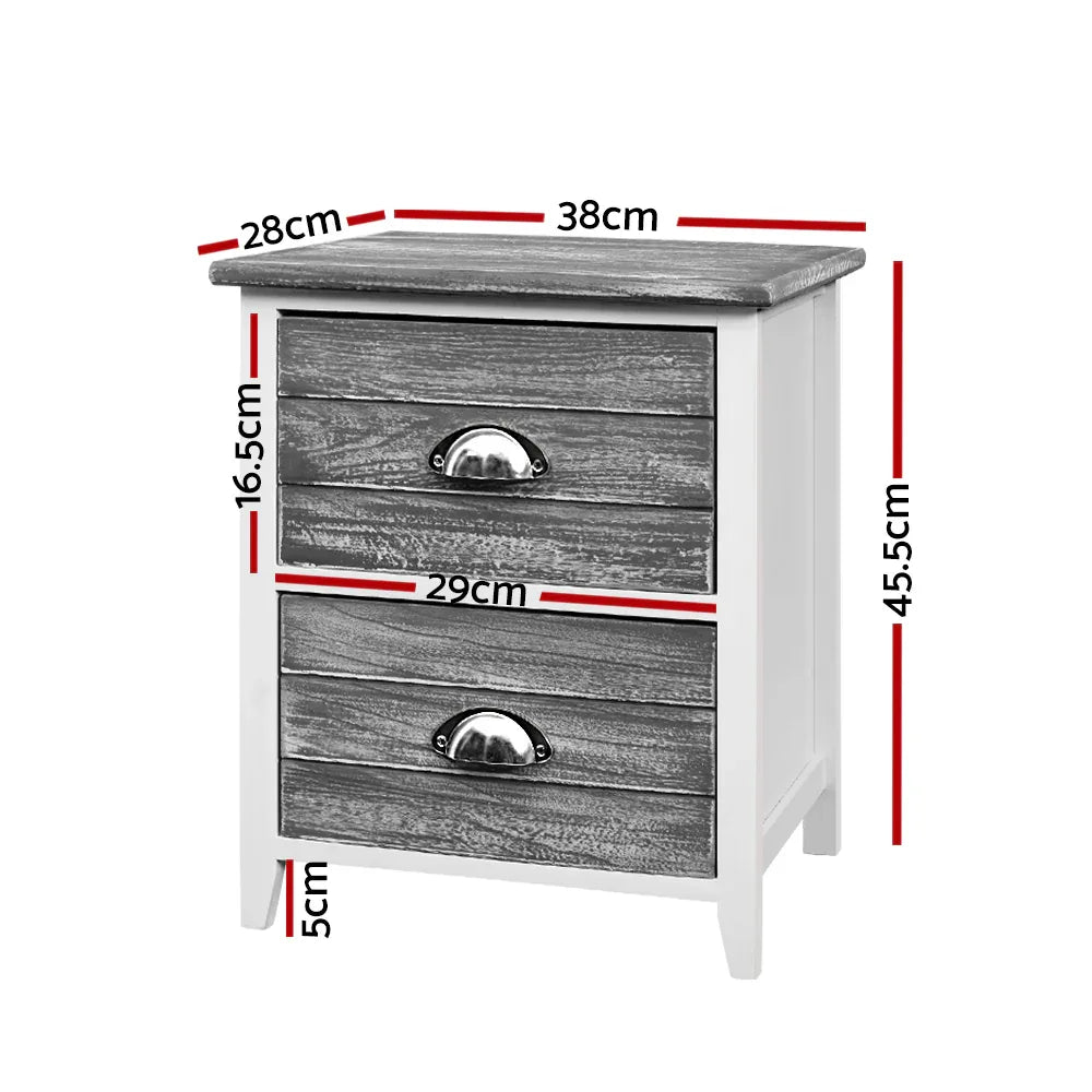 Artiss Bedside Table 2 Drawers Vintage X2 - THYME Grey - Mekamart Australia