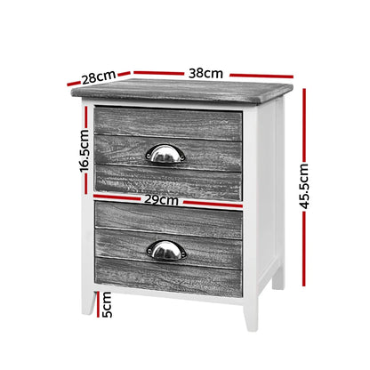 Artiss Bedside Table 2 Drawers Vintage X2 - THYME Grey - Mekamart Australia