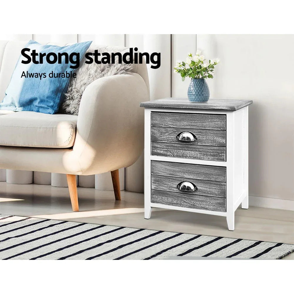 Artiss Bedside Table 2 Drawers Vintage X2 - THYME Grey - Mekamart Australia