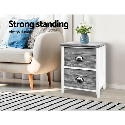 Artiss Bedside Table 2 Drawers Vintage X2 - THYME Grey - Mekamart Australia