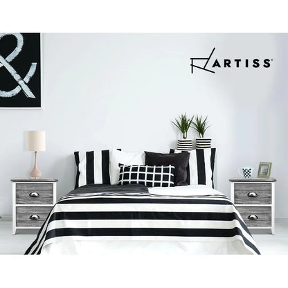 Artiss Bedside Table 2 Drawers Vintage X2 - THYME Grey - Mekamart Australia
