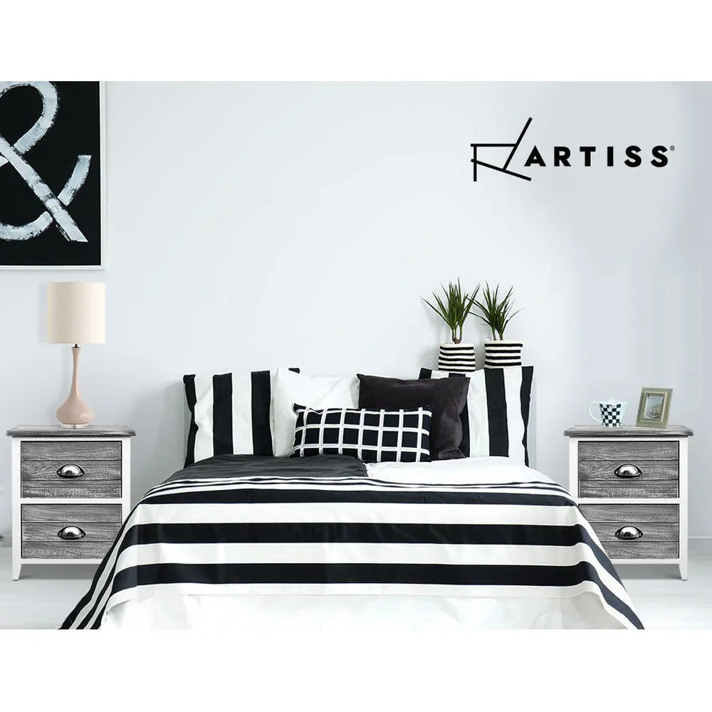 Artiss Bedside Table 2 Drawers Vintage X2 - THYME Grey - Mekamart Australia