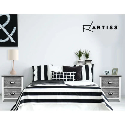 Artiss Bedside Table 2 Drawers Vintage X2 - THYME Grey - Mekamart Australia