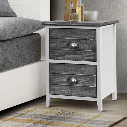 Artiss Bedside Table 2 Drawers Vintage X2 - THYME Grey - Mekamart Australia