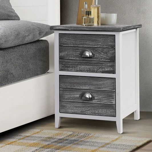 Artiss Bedside Table 2 Drawers Vintage X2 - THYME Grey - Mekamart Australia