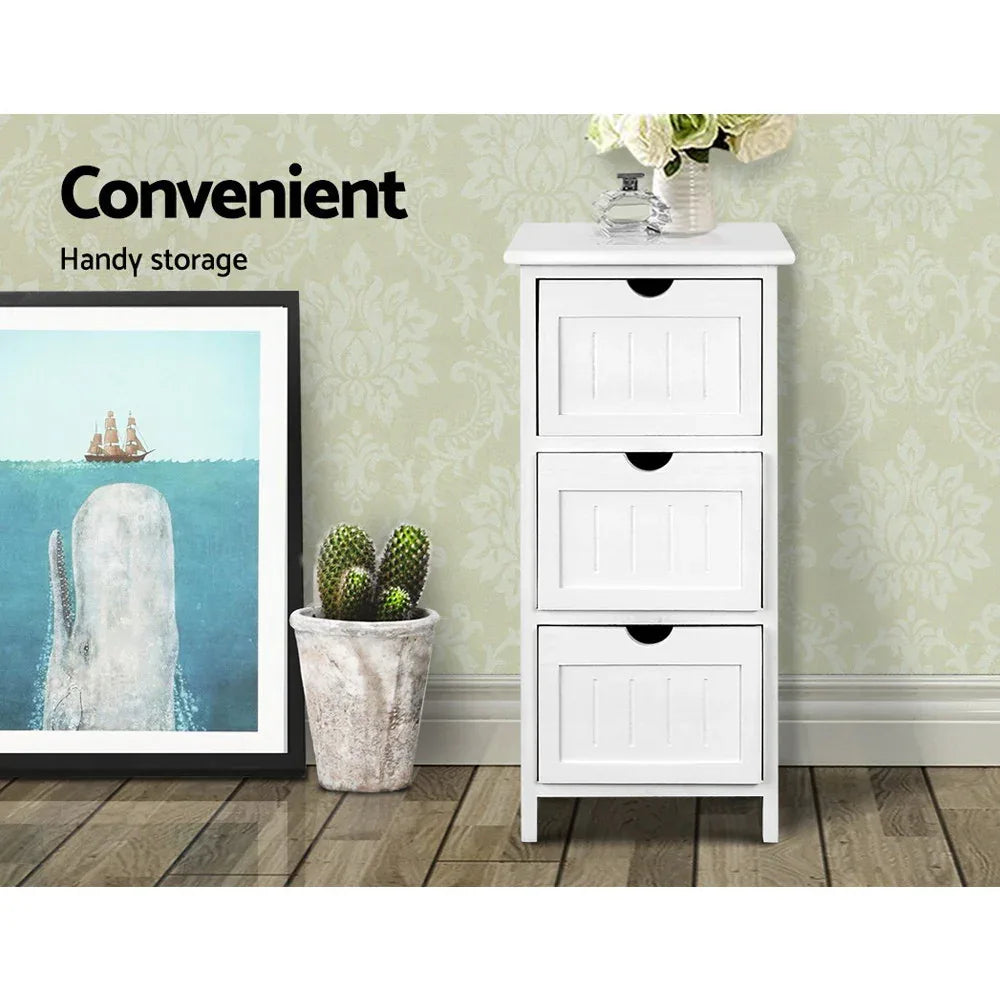 Artiss Bedside Table Bathroom Storage Cabinet 3 Drawers White - Mekamart Australia
